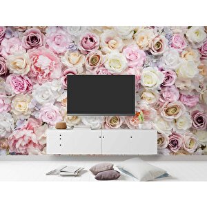 Pembe Beyaz Gül Desenli Duvar Kağıdı - Dkm469124 600x315 cm