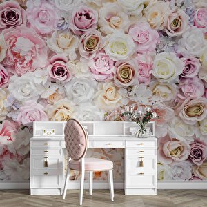 Pembe Beyaz Gül Desenli Duvar Kağıdı - Dkm469124