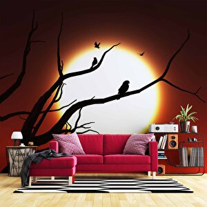 Kızıl Ay Ve Ağaç Temalı Duvar Kağıdı - Dkm660123 550x315 cm