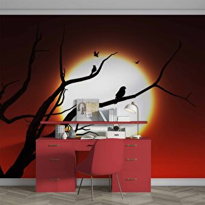 Kızıl Ay Ve Ağaç Temalı Duvar Kağıdı - Dkm660123