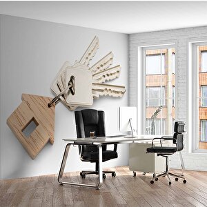 Ev Ve Anahtar Temalı Duvar Kağıdı Baskı - Dkm137094 350x300 cm