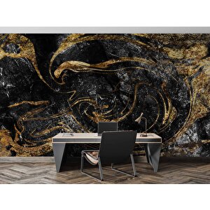 Siyah Altın Mermer Desenli Duvar Kağıdı Baskı - Dkm514079