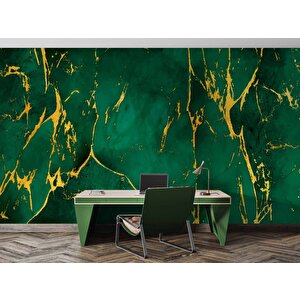 Zümrüt Yeşili Zeminli Ve Altın Hat Mermer Temalı Duvar Kağıdı - Dkm684050