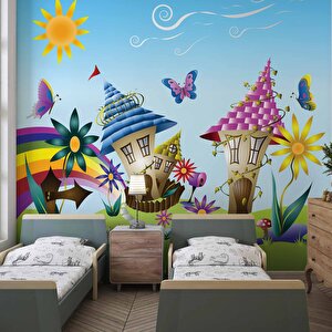 Sevimli Kasaba Çocuk Çocuk Odası Duvar Kağıdı Baskı - Dkm413023 100x240 cm