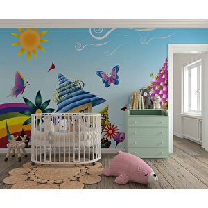 Sevimli Kasaba Çocuk Çocuk Odası Duvar Kağıdı Baskı - Dkm413023 100x240 cm