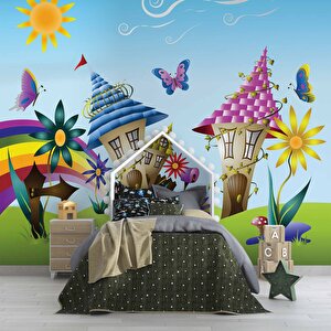 Sevimli Kasaba Çocuk Çocuk Odası Duvar Kağıdı Baskı - Dkm413023