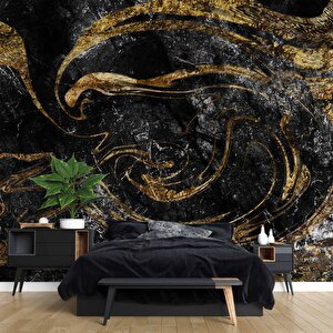 Siyah Altın Mermer Desenli Duvar Kağıdı Baskı - Dkm514011 375x200 cm