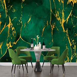 Zümrüt Yeşili Zeminli Ve Altın Hat Mermer Temalı Duvar Kağıdı - Dkm684017