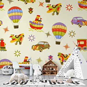 Taşıtlar Çocuk Odası Duvar Kağıdı Baskı - Dkm386052 350x260 cm