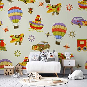 Taşıtlar Çocuk Odası Duvar Kağıdı Baskı - Dkm386052 350x260 cm