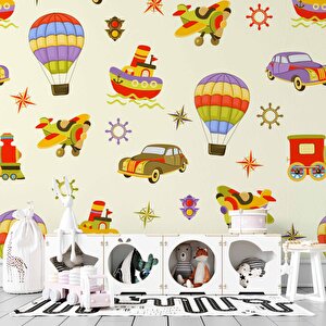 Taşıtlar Çocuk Odası Duvar Kağıdı Baskı - Dkm386052 350x260 cm