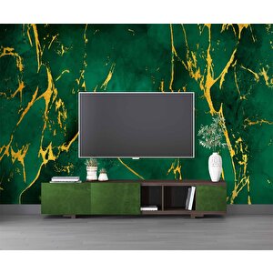 Zümrüt Yeşili Zeminli Ve Altın Hat Mermer Temalı Duvar Kağıdı - Dkm684121 500x315 cm