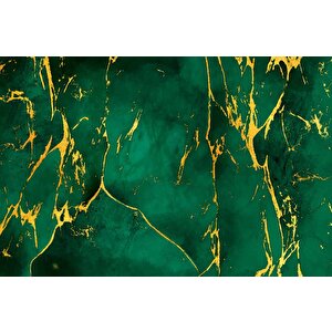Zümrüt Yeşili Zeminli Ve Altın Hat Mermer Temalı Duvar Kağıdı - Dkm684121