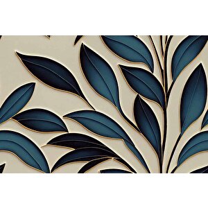 Mavi Yaprak İşleme Desenli Duvar Kağıdı - Dkm882042