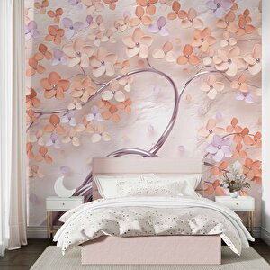 3 Boyutlu Çiçek Ve Ağaç Desenli Duvar Kağıdı Baskı - Dkm-008_71805 300x260 cm