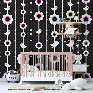 Kuşlu Çiçekli Çocuk Odası Duvar Kağıdı Baskı - Dkm372035 450x240 cm