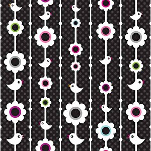 Kuşlu Çiçekli Çocuk Odası Duvar Kağıdı Baskı - Dkm372035