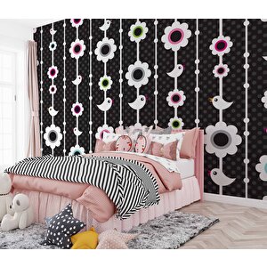 Kuşlu Çiçekli Çocuk Odası Duvar Kağıdı Baskı - Dkm372061 600x260 cm
