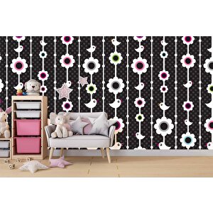 Kuşlu Çiçekli Çocuk Odası Duvar Kağıdı Baskı - Dkm372061