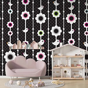 Kuşlu Çiçekli Çocuk Odası Duvar Kağıdı Baskı - Dkm372049 275x260 cm