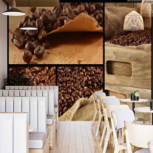 Kahve Çekirdekli Cafe Duvar Kağıdı Baskı - Dkm265014 450x200 cm