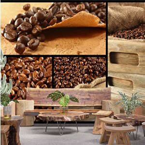 Kahve Çekirdekli Cafe Duvar Kağıdı Baskı - Dkm265017 525x200 cm