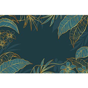 Yeşil Yaprak Ve Altın Çizgiler Duvar Kağıdı Baskı - Dkm549116