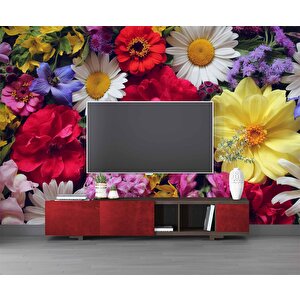 Renkli Çiçek Temalı Duvar Kağıdı Baskı - Dkm517047 225x260 cm