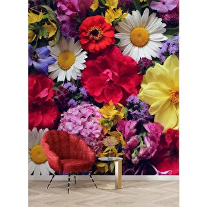 Renkli Çiçek Temalı Duvar Kağıdı Baskı - Dkm517024
