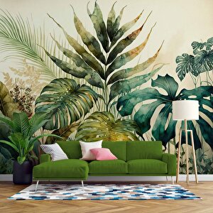 Botanik Bahçesi Çizim Desenli Duvar Kağıdı - Dkm908056 450x260 cm