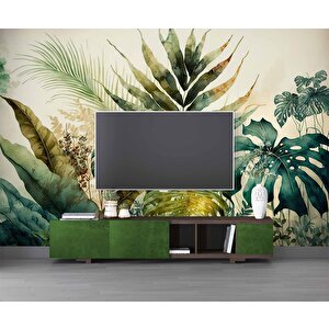 Botanik Bahçesi Çizim Desenli Duvar Kağıdı - Dkm908056 450x260 cm