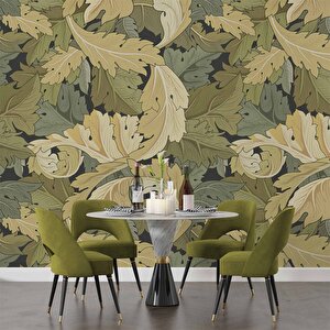 Yeşil Sarı Yaprak Desenli Duvar Kağıdı - Dkm704083