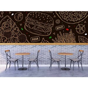 Hamburger Temalı Cafe Duvar Kağıdı Baskı - Dkm152113 300x315 cm