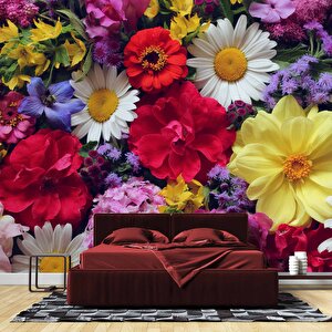Renkli Çiçek Temalı Duvar Kağıdı Baskı - Dkm517087 150x300 cm