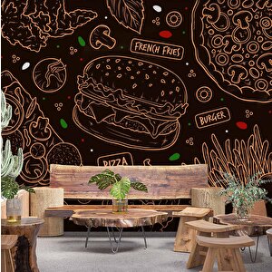 Hamburger Temalı Cafe Duvar Kağıdı Baskı - Dkm152013 425x200 cm