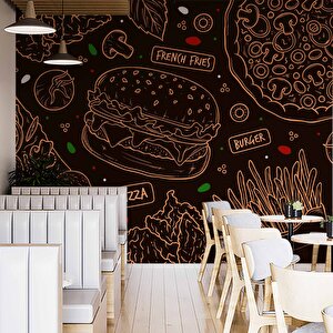 Hamburger Temalı Cafe Duvar Kağıdı Baskı - Dkm152013 425x200 cm