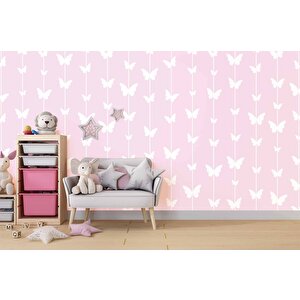 Kelebek Desenli Çocuk Odası Duvar Kağıdı Baskı - Dkm180029