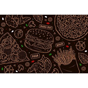 Hamburger Temalı Cafe Duvar Kağıdı Baskı - Dkm152082