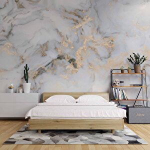 Beyaz Gold Mermer Desenli Duvar Kağıdı Baskı - Dkm100088 200x300 cm