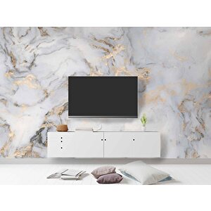 Beyaz Gold Mermer Desenli Duvar Kağıdı Baskı - Dkm100088 200x300 cm