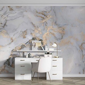 Beyaz Gold Mermer Desenli Duvar Kağıdı Baskı - Dkm100088