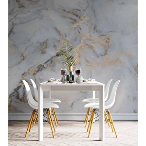 Beyaz Gold Mermer Desenli Duvar Kağıdı Baskı - Dkm100088