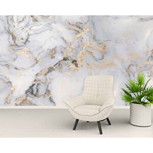 Beyaz Gold Mermer Desenli Duvar Kağıdı Baskı - Dkm100088