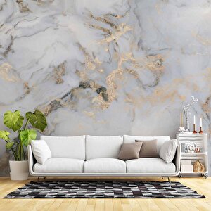 Beyaz Gold Mermer Desenli Duvar Kağıdı Baskı - Dkm100063 800x260 cm