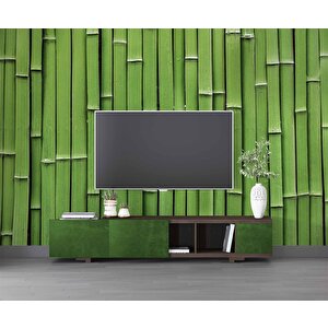 3 Boyutlu Yeşil Bambu Temalı Duvar Kağıdı - Dkm627035