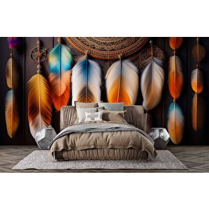 Renkli Sarkan Tüy Temalı Duvar Kağıdı - Dkm591030 325x240 cm