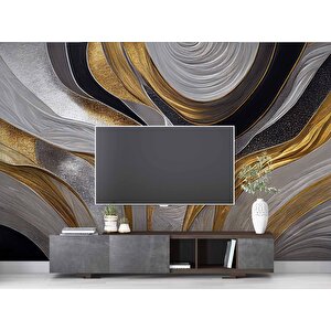3 Boyutlu Siyah Gri Altın Simli Desenli Duvar Kağıdı - Dkm758061 600x260 cm