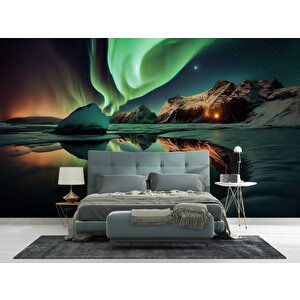 Gece Kutup Işıkları Manzaralı Duvar Kağıdı - Dkm838107 100x315 cm