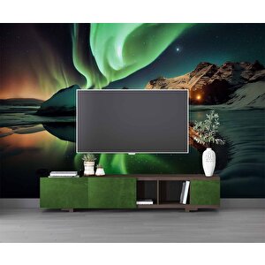 Gece Kutup Işıkları Manzaralı Duvar Kağıdı - Dkm838107 100x315 cm