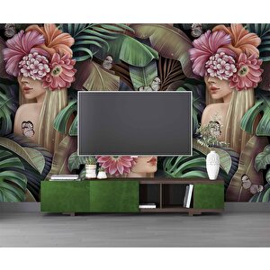 Çiçek Ve Kelebek Temalı Duvar Kağıdı - Dkm579007 275x200 cm